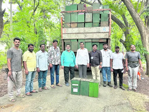 DPO and officials with the ballot boxes received from Gujarat