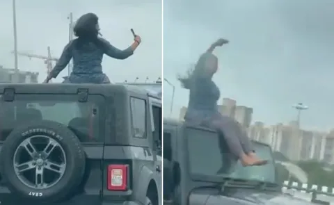 Girl Crazy Stunt on Car Sunroof Viral Then This Happend
