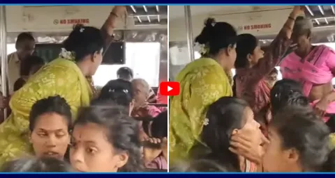 AP Women Fight For Seats In Free Bus 1
