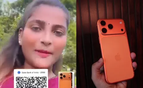Influencer begging with QR code to buy iPhone 17 Pro Max video viral