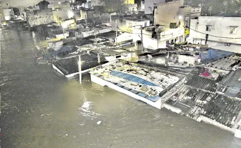 MG Bus Stand Submerged In Flood Water