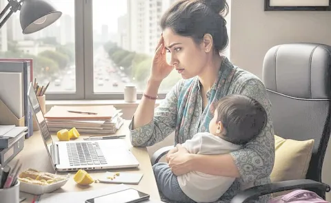 severe pressure due to working women trapped between work and household chores and children