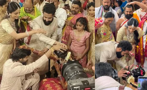 Narne nithin couple blessing receive his sister and jr ntr