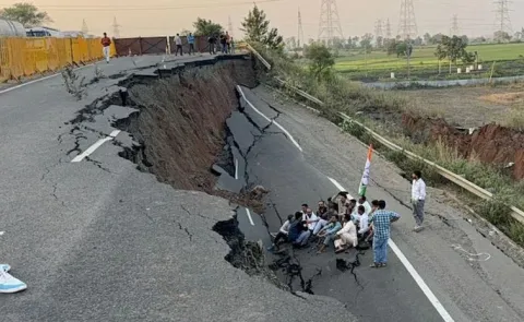 Major Road Collapse In Madhya Pradesh Leaves 30 Foot Deep Crater