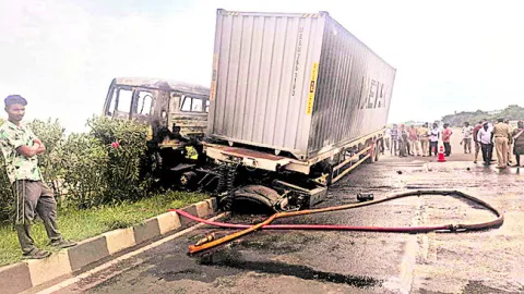 డీజిల్‌ ట్యాంక్‌ పేలి కంటైనర్‌ దగ్ధం 