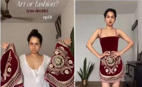 Woman Turns Old Sofa Covers Into Stunning Dress12