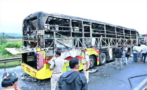 Officials Transfer Bodies of Bus Accident Victims to Kurnool Government Hospital