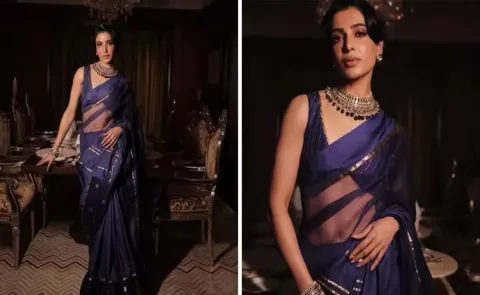 Samantha Ruth Prabhu Vibes  in a royal blue silk saree