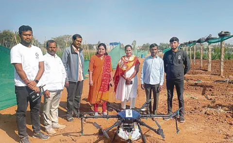 Shameerpeta farmers cultivation through  drum seeder, sprayer drones