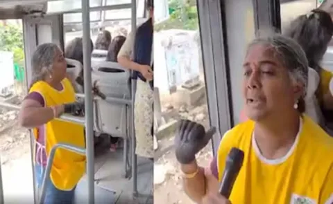 Bengaluru Woman Urging Bus Passengers Not To Use Gutka 