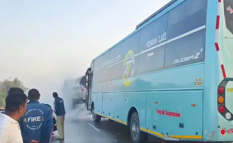 Private Travels Bus And Tankar Accident At Jadcherla