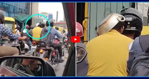 Bengaluru Man Uses Frying Pan As Helmet Video Goes Viral 2