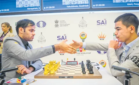 Erigaisi Arjun Pentela Harikrishna off to a good start in the first game of the third round at the World Cup Chess Tournament