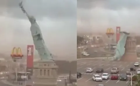 Strong Winds Topple Statue Of Liberty During Storm Brazil