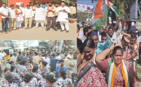 Telangana: Congress cadres besiege BJP offices