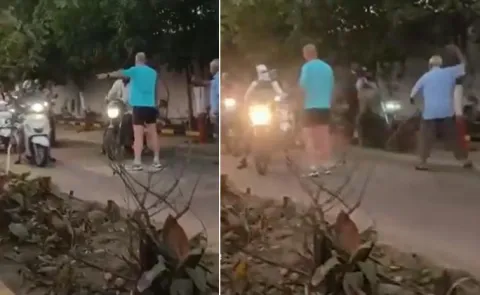 foreigner forcing riders to move out of footpath in Pune viral Video
