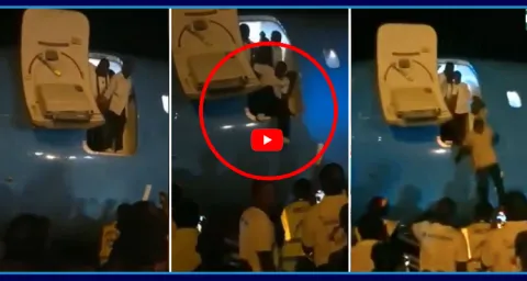 Air Congo Passengers Jump Off Aircraft After Long Delay 1