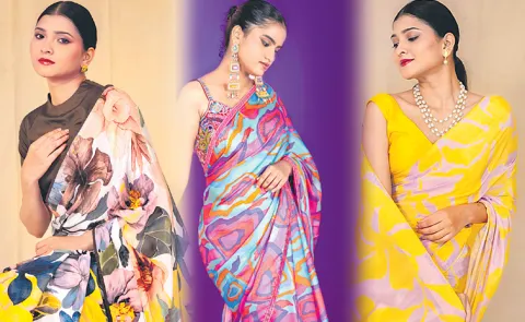 Hyderabad fashion designer abhigna crepe saree with digital print
