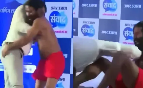 Ramdev Baba ive TV Debate Turns Into WrestlingPunches Thrown,Slammed On Ground Viral Video13