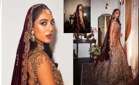 Sobhita Dhulipala wore gold lehenga paired with a burgundy dupatta12