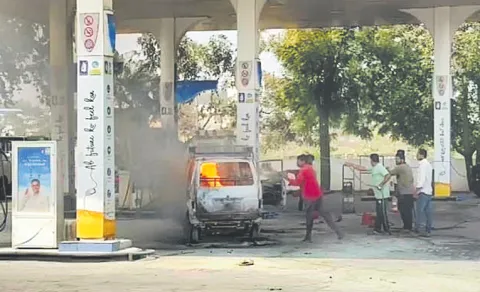 Van on Fire Rolls Into Petrol Bunk in Hyderabad's Ghatkesar