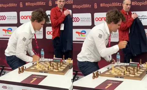 Magnus Carlsen slams table again after loss to Indias Arjun Erigaisi at World Blitz Championship