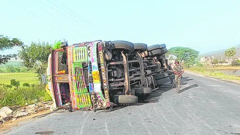 చేపల లారీ బోల్తా