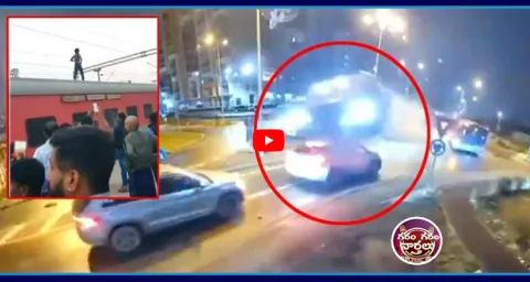 Romania Car Flying Accident Recorded In CCTV  1