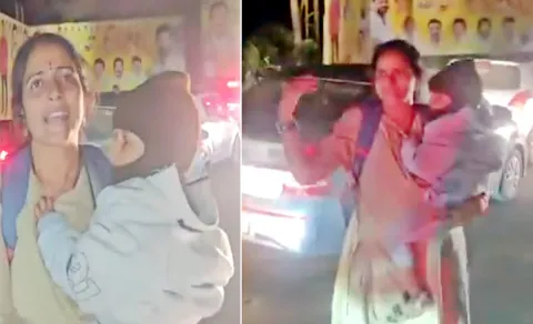 Woman Police Constable Manages Traffic With Baby in One Hand