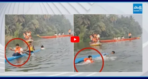 Collector Mahesh Kumar Falls Into Canal During Sankranti Boat Race Trial 1