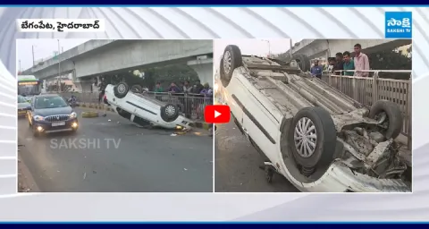 Car Accident On Begumpet Flyover In Hyderabad 2