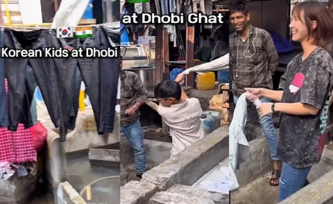 Korean mom takes her children to Mumbai Dhobi Ghat to show them what real hard work