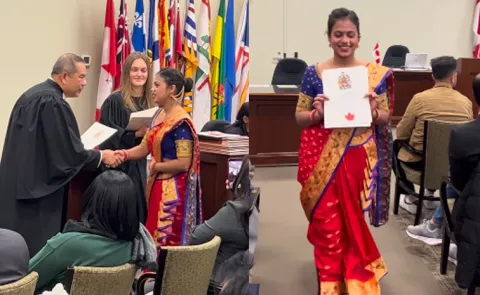 Keeping Roots Alive Indian Woman Nauvari Saree To Canadian Citizenship Ceremony