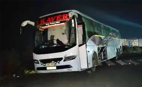 K Kaveri Travels Bus Went Out Of Control And Hit Divider In Kurnool