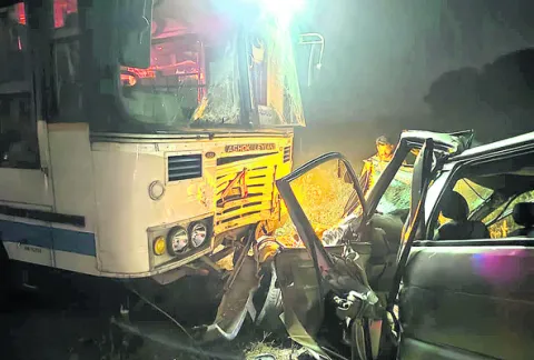 ఆర్టీసీ బస్సు, కారు ఢీ: ఆరుగురికి గాయాలు