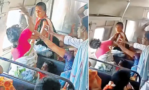 Woman Fight For Seat In RTC Bus