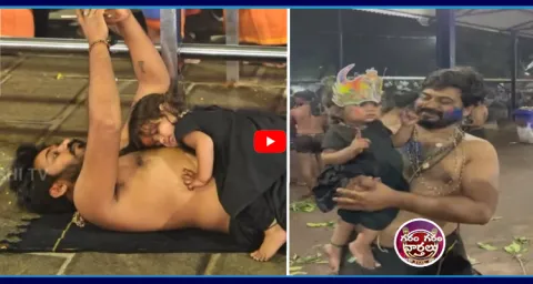 18 Months Baby Swamy Sleep On Father Chest In Sabarimala 2