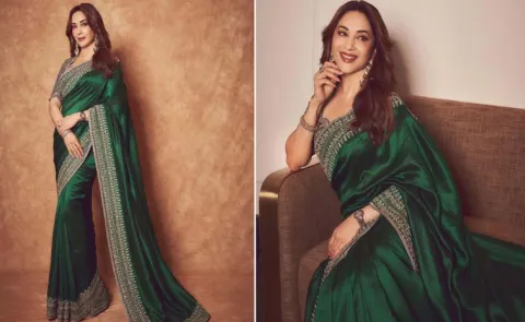 Madhuri Dixit at 58 glows in regal green saree worth More Than Rs 1 Lakh15