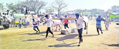 హోరాహోరీగా రాతిదూలం లాగుడు పోటీలు 