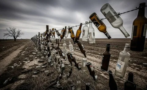 Why are empty glass bottles hung on the India-Pakistan border fence?