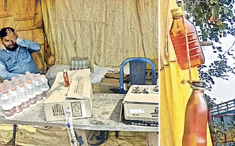 illegal belt shops operating at Balakoteswara Swamy Temple