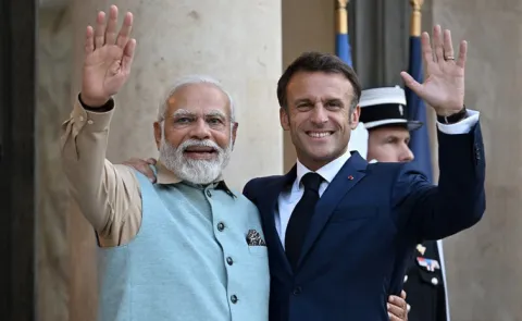 French President Emmanuel Macron arrives in India for AI Impact summit
