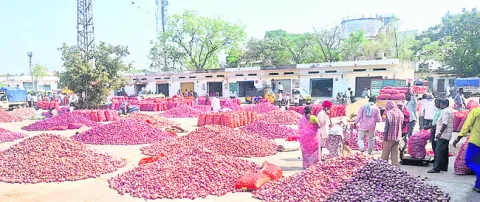    మార్కెట్‌కు పోటెత్తిన ఉల్లి  
