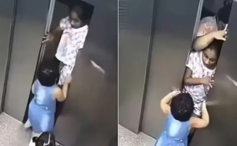  Girl Blocking Closing Lift Doors To Rescue Toddlers