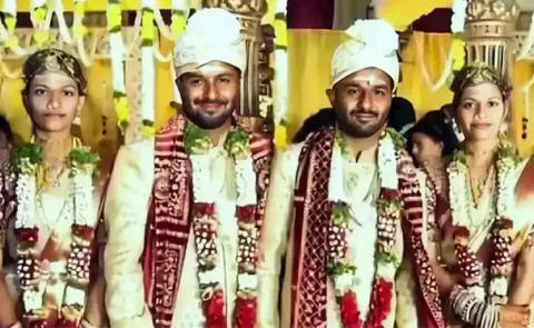 Twin brothers marry twin sisters in rare double wedding