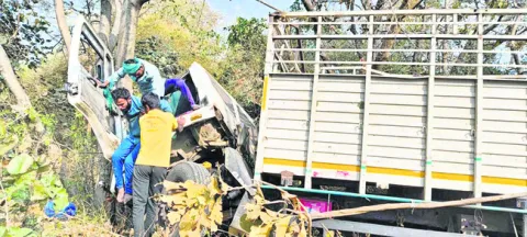 చెట్టును ఢీకొన్న డీసీఎం
