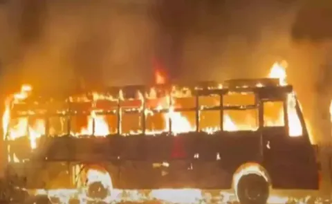 A fire broke out in an RTC bus in Naidupeta Tirupati district