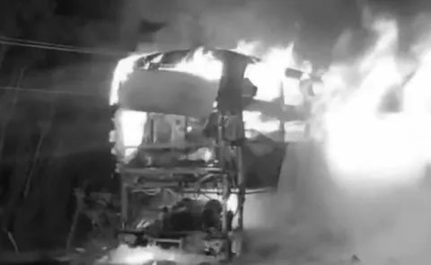 Bus Catches Fire in Horrific Crash At Keesara