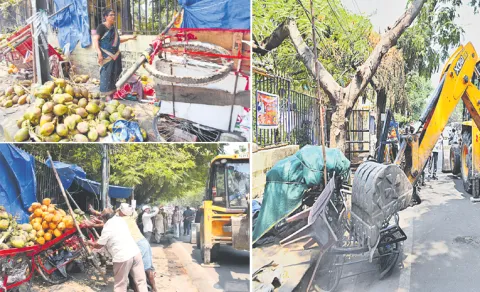 footpath shops demolished near indira park dharna chowk