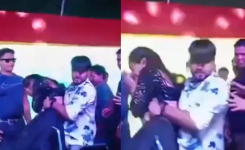 Bhojpuri singer Dhananjay Sharma throws dancer into crowd
